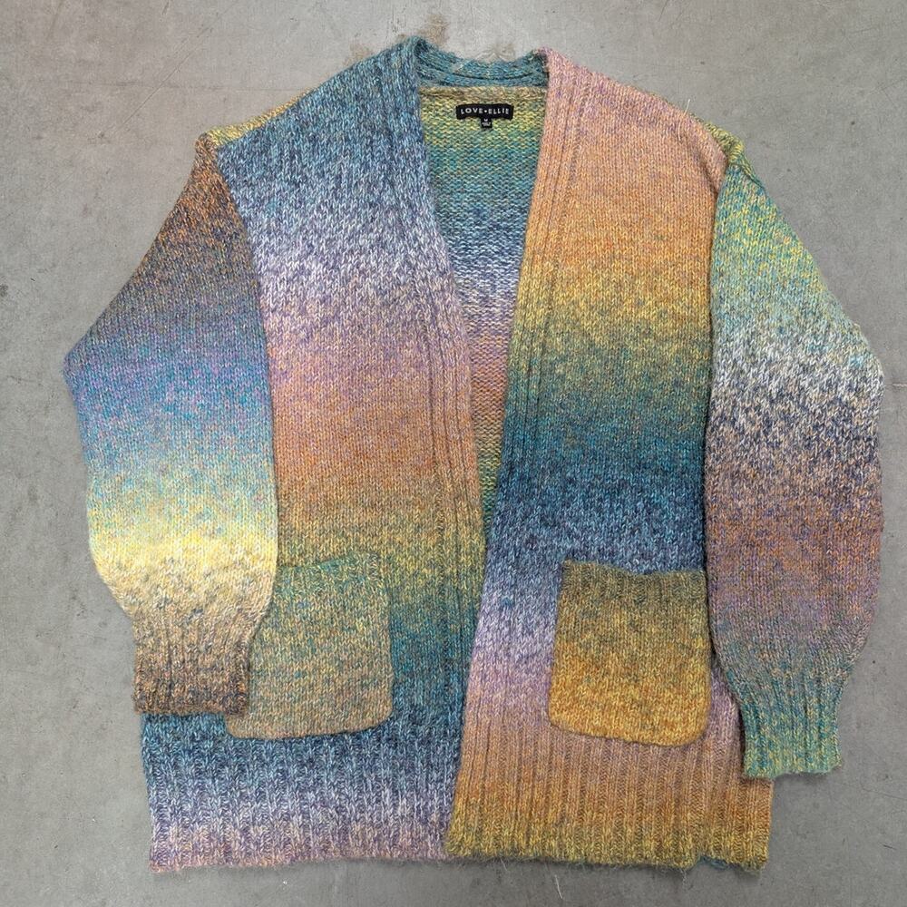 Love Ellie Women's Open Front Multi-Color Chunky Knit Cardigan Sweater Size M